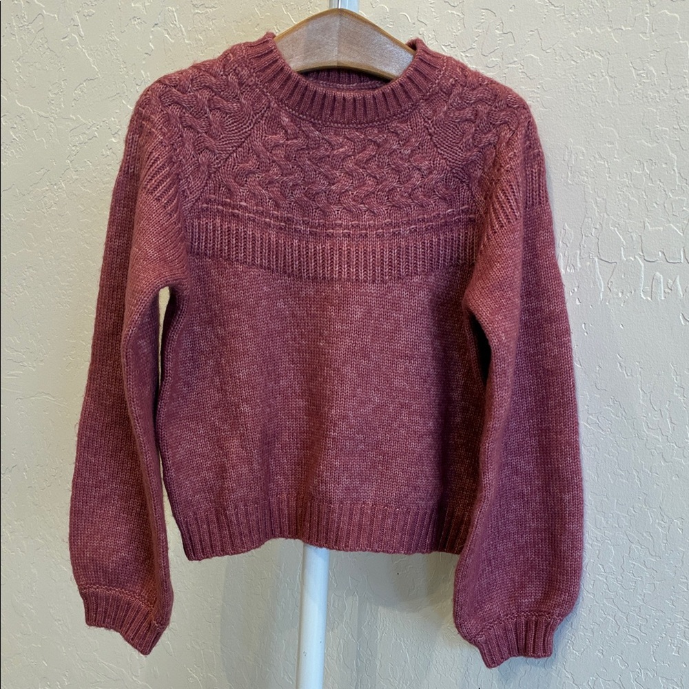 Mayoral Cable-Yoke Crewneck Sweater in Mauve